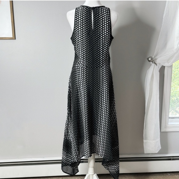 Michael Kors Georgette Dress Handkerchief Hem Black White Ombre Dot Print Size 2 - Picture 2 of 16